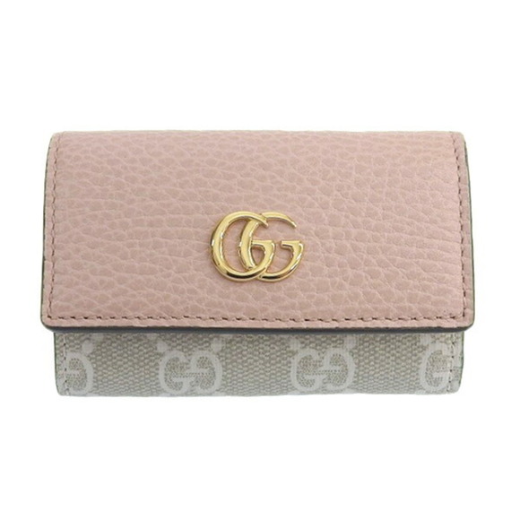 Gucci Accessories - GUCCI GG Supreme Leather Double G 6 Row Key Case 456118 Beige/Pink Ladies